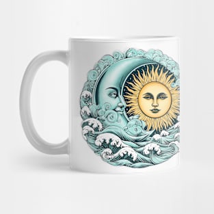 Zodiac sign of the sun and the moon. Hand drawn illustration Mug